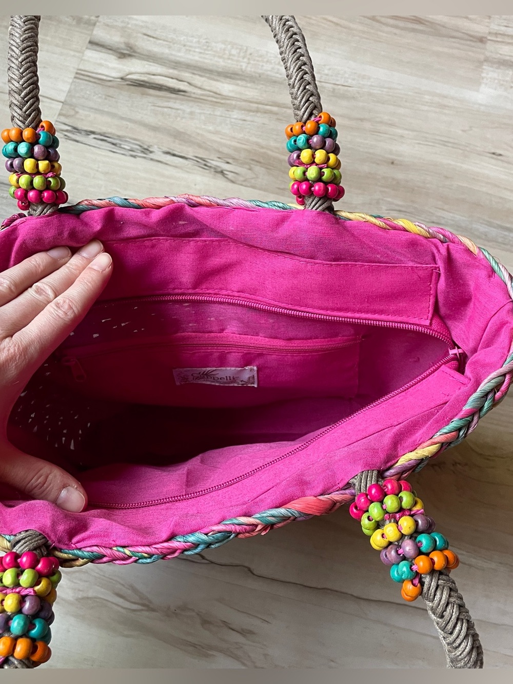Cappelli Bright Pink Multicolor Woven Straw Tote Bag - Beach & Everyday - Picture 10 of 15